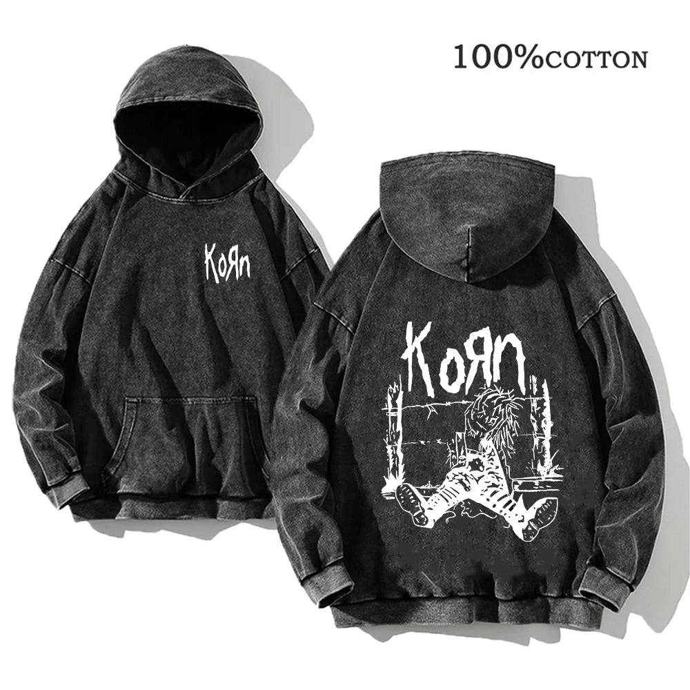 Sudadera Vintage Lavada Korn Rock Band Streetwear